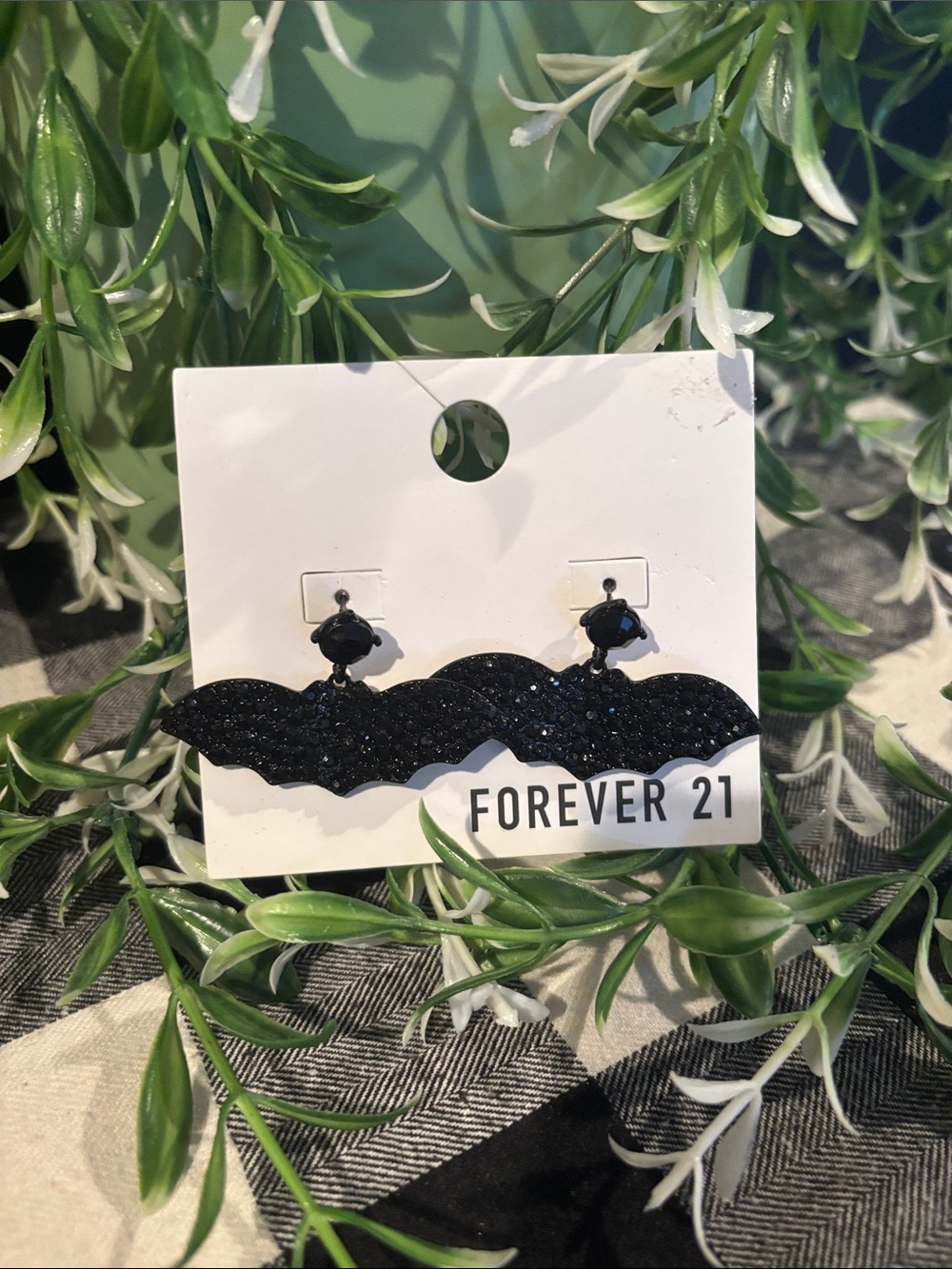Forever 21 Black Glitter Bat Drop Earrings